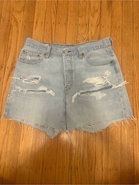 Levi X Free People Light Wash Distressed Denim Shorts